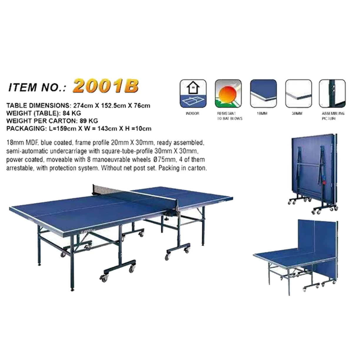 Giant dragon Foldable movable Table Tennis 2001B