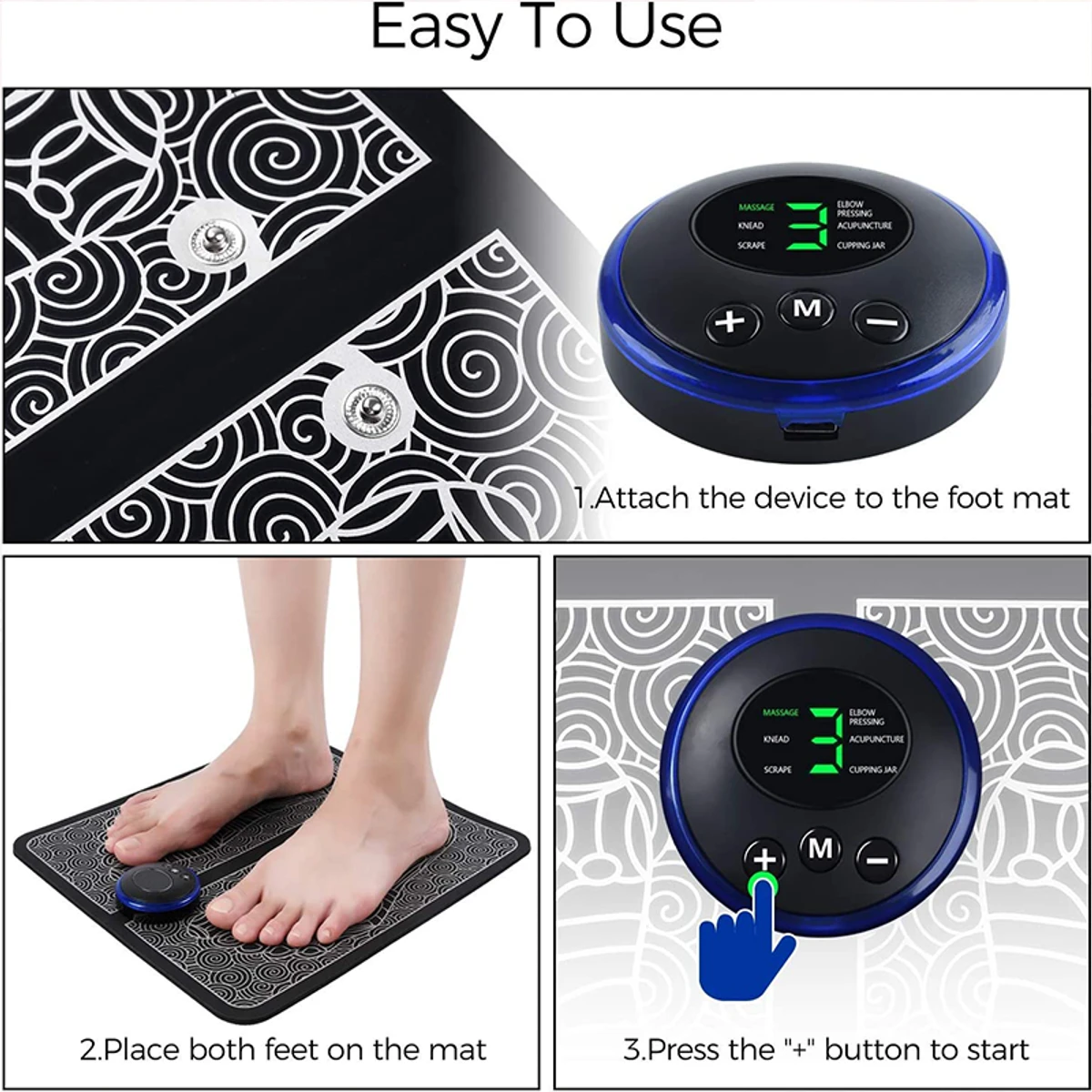 EMS Foot Massager Mat Electric Pad Blood Muscle Circulation Relief Pain LED USB - Thumbnail 4