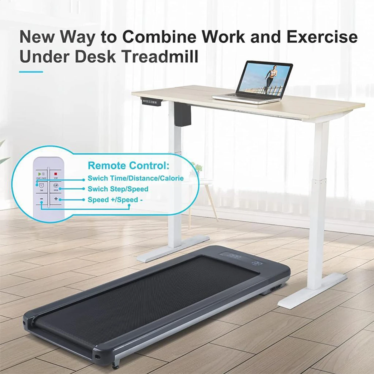 OMA-1010EB - Under Desk Treadmill, Walking Treadmill with Larger Running Surface and Remote Control Special DC Brushless Motor - Thumbnail 3