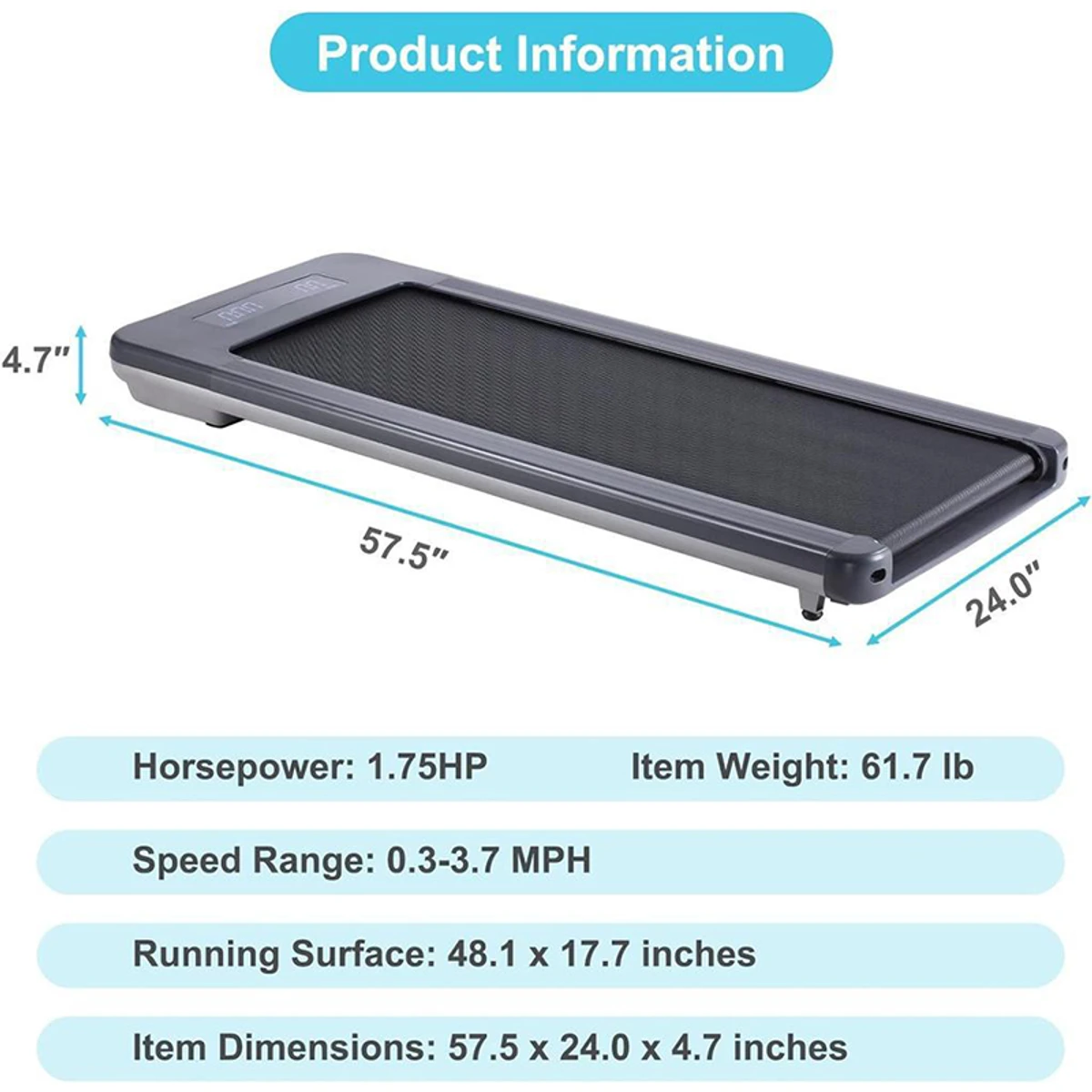 OMA-1010EB - Under Desk Treadmill, Walking Treadmill with Larger Running Surface and Remote Control Special DC Brushless Motor - Thumbnail 6